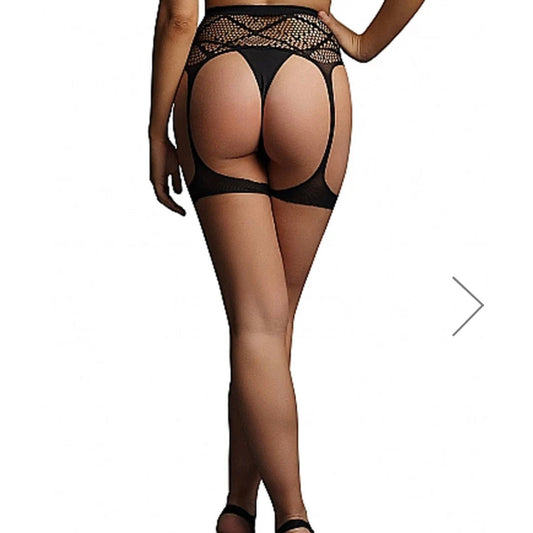 Le Désir Black Striped Fishnet Garterbelt